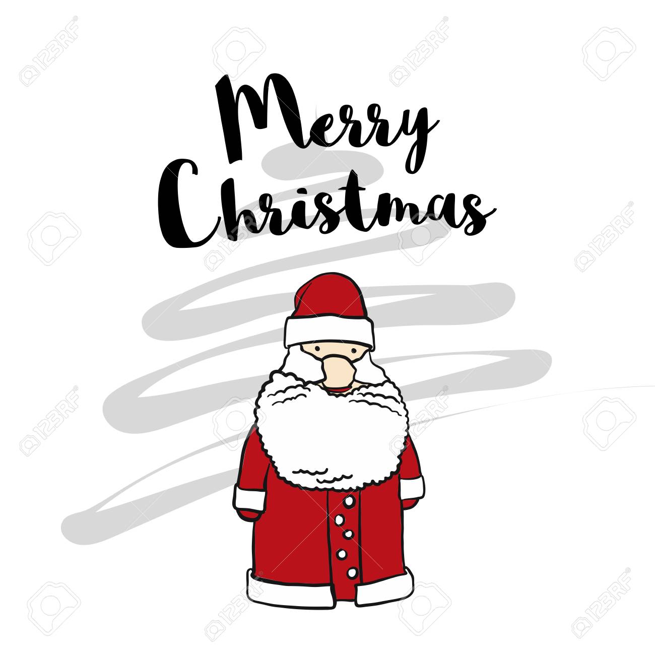 Merry Christmas Card With Santa Claus Hand Drawn Vector Sketch