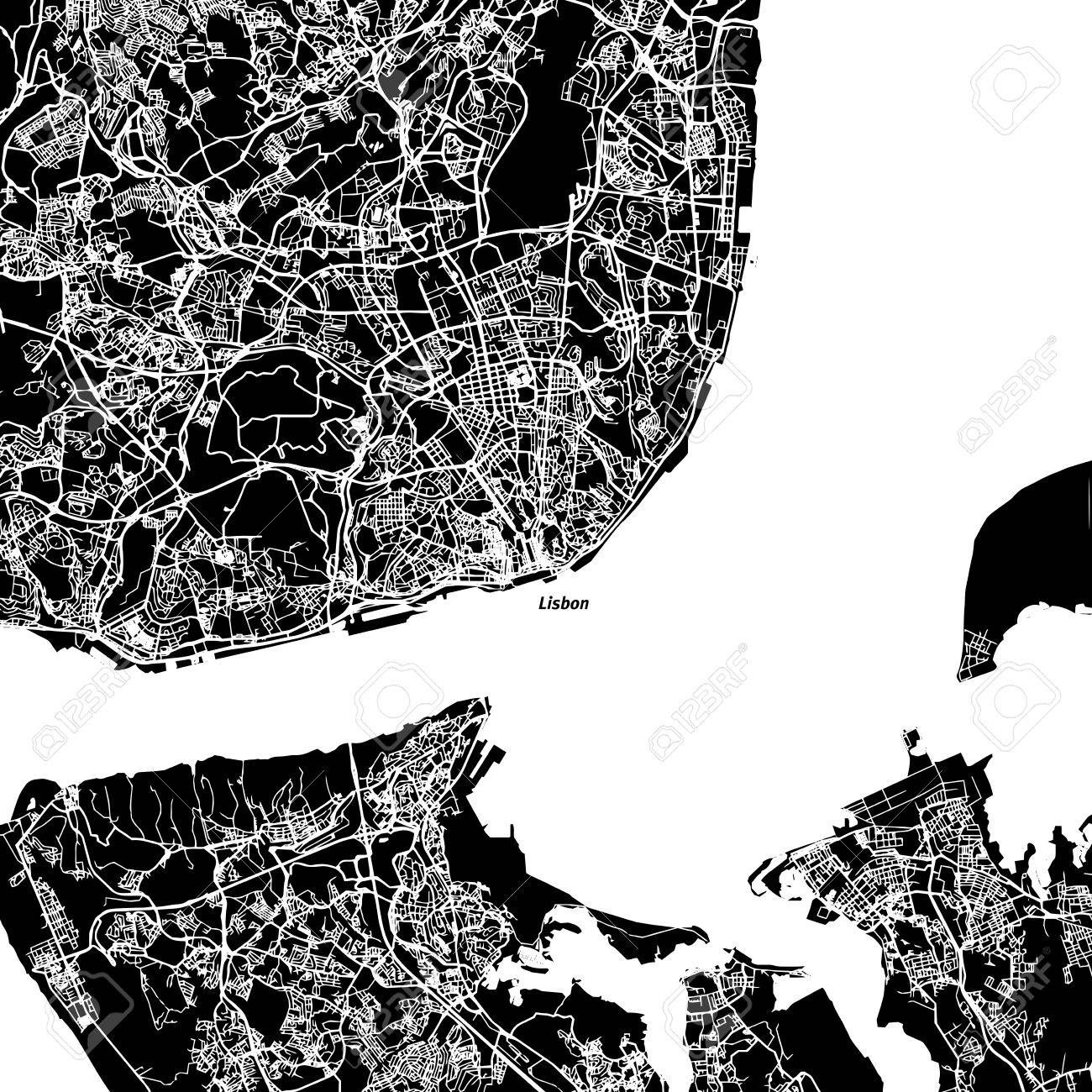 mapa carreteras lisboa Mapa Del Vector Del área De Lisboa, Artprint. Black Landmass 