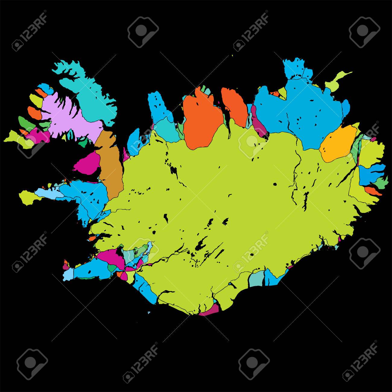 Iceland Island Vibrant Vector Map upon Black, printable define.. photo relating to Printable Iceland Map named Iceland Island Vibrant Vector Map upon Black, printable determine..