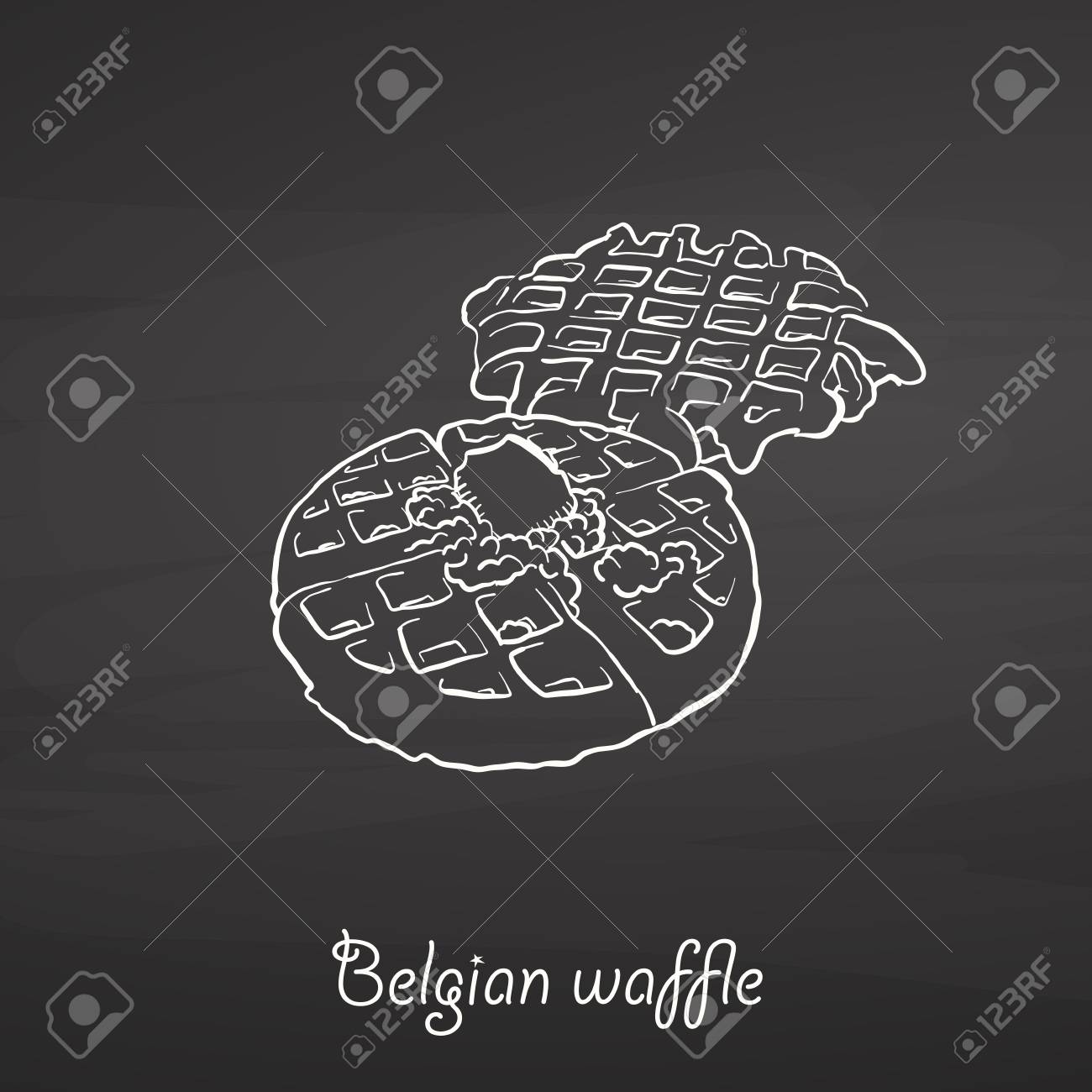 Belgian Waffle Food Sketch On Chalkboard Vector Drawing Of Waffle Usually Known In Belgium Food Illustration Series Royalty Free Cliparts Vectors And Stock Illustration Image