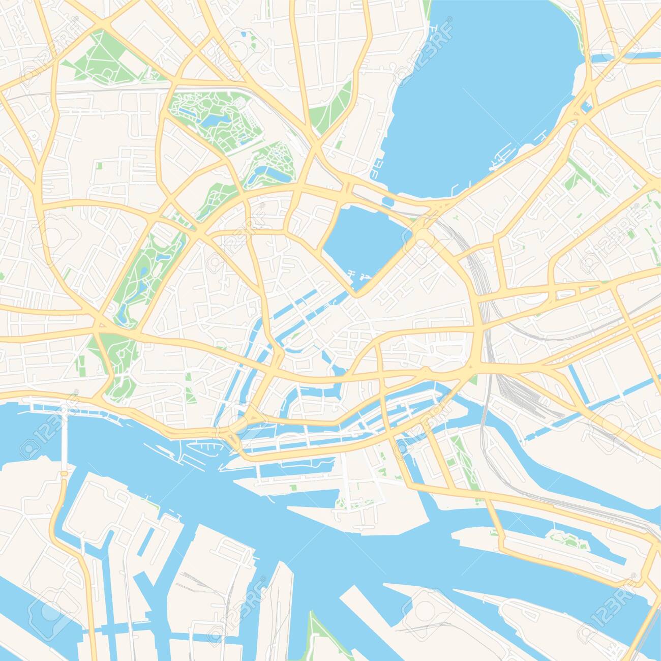 Printable map of Hamburg, Germany with principal and secondary streets.. graphic about Printable Atlas known as Printable map of Hamburg, Germany with major and secondary roadways..