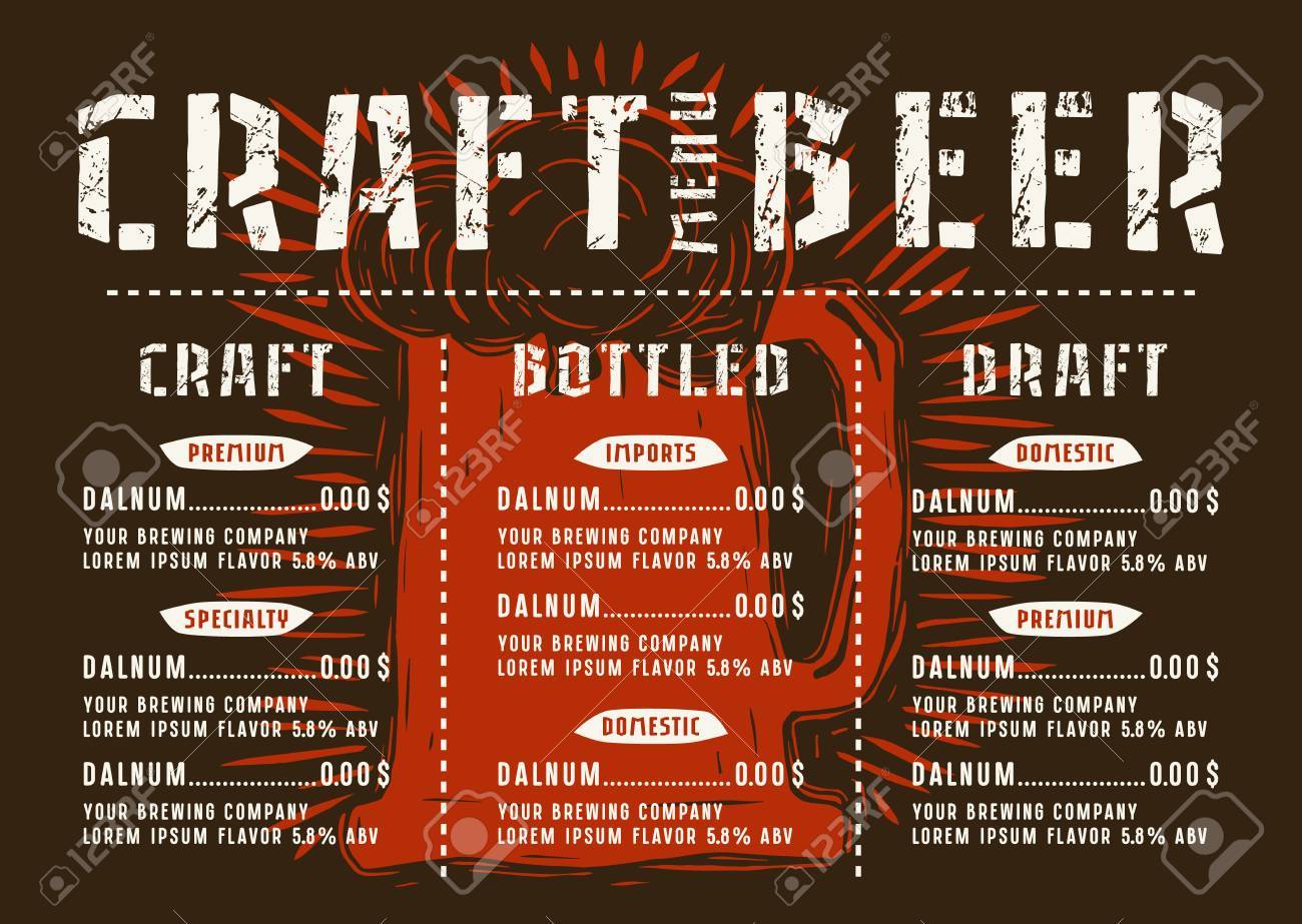beer menu for cafe and restaurant design template with illustration