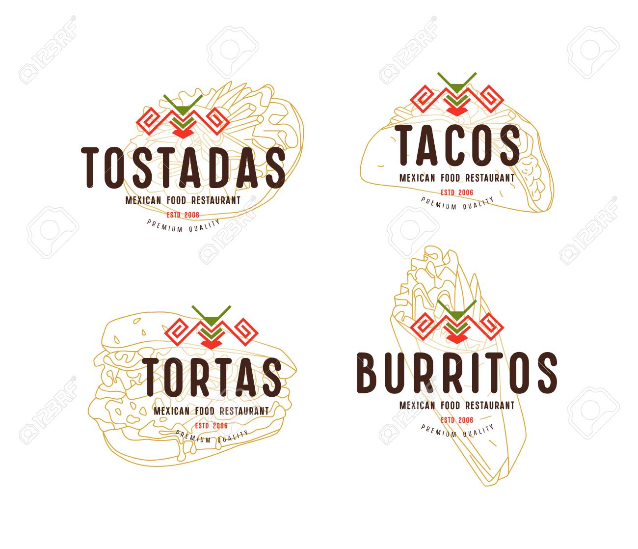 Set Of Label And Logo Design For Mexican Food Restaurant. Design Elements In Thin Line Style. Color Print On White Background Royalty Free SVG, Cliparts, Vectors, and Stock Illustration. Image 92710366. set-of-label-and-logo-design-for-mexican-food-restaurant-design-elements-in-thin-line-style-color-print-on-white-background-royalty-free-svg-cliparts-vectors-and-stock-illustration-image-92710366