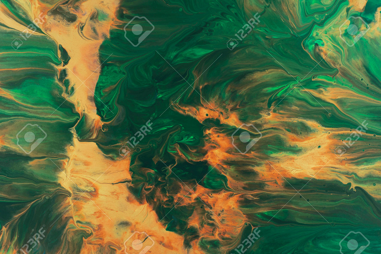 Abstract Painting In Fluid Art Technique. Dark Green And Orange Color  Creative Background For Your Design Stock Photo, Picture and Royalty Free  Image. Image 198212568.