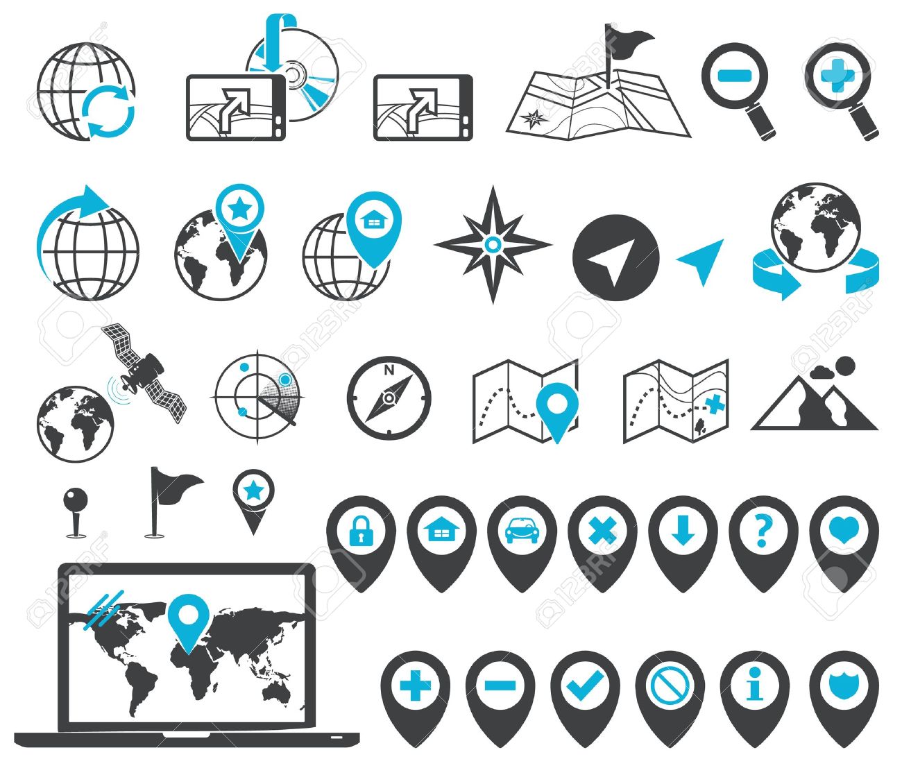 地図 場所と目的地のマーカーおよびアイコンのイラスト素材 ベクタ Image