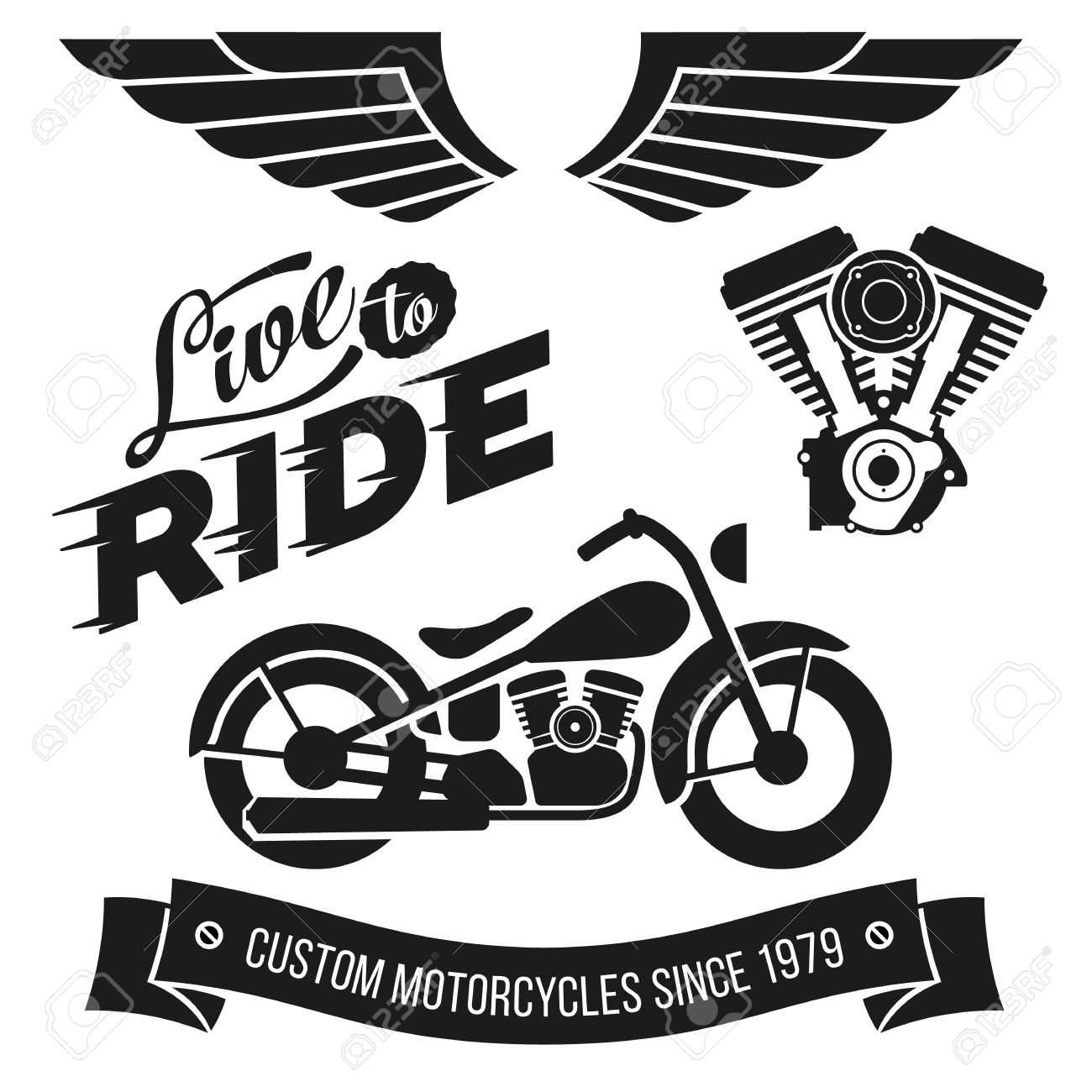 Vintage Motorcycle Design Elements Collection Lettering Live