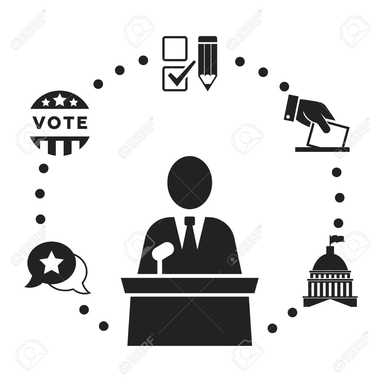 選挙アイコンのスピーカーまたは候補者のピクトグラムの周りに設定 のイラスト素材 ベクタ Image 選挙アイコンのスピーカーまたは候補者のピクトグラムの周りに設定 のイラスト素材 ベクタ Image