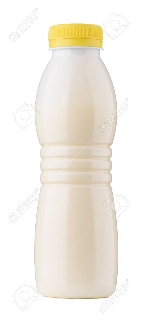white blank plastic milk or yogurt bottle with yellow cap clean