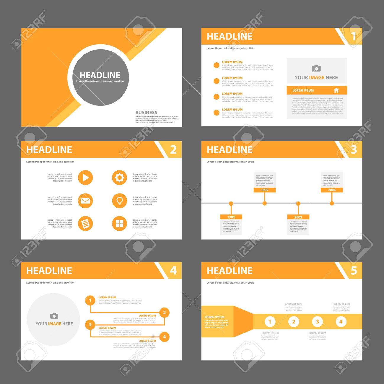 orange multipurpose presentation template flat design set for