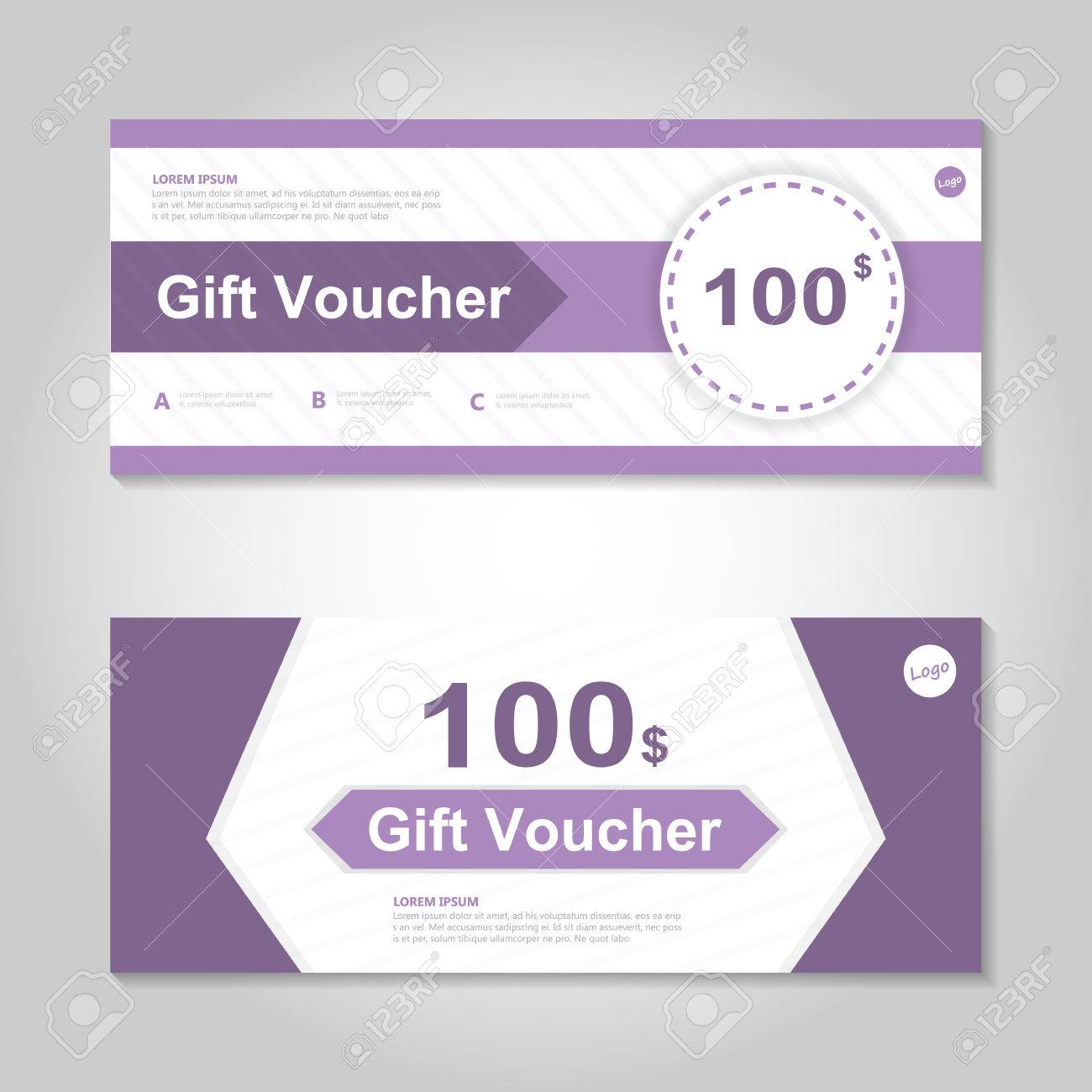 cute purple gift voucher template layout design set certificate