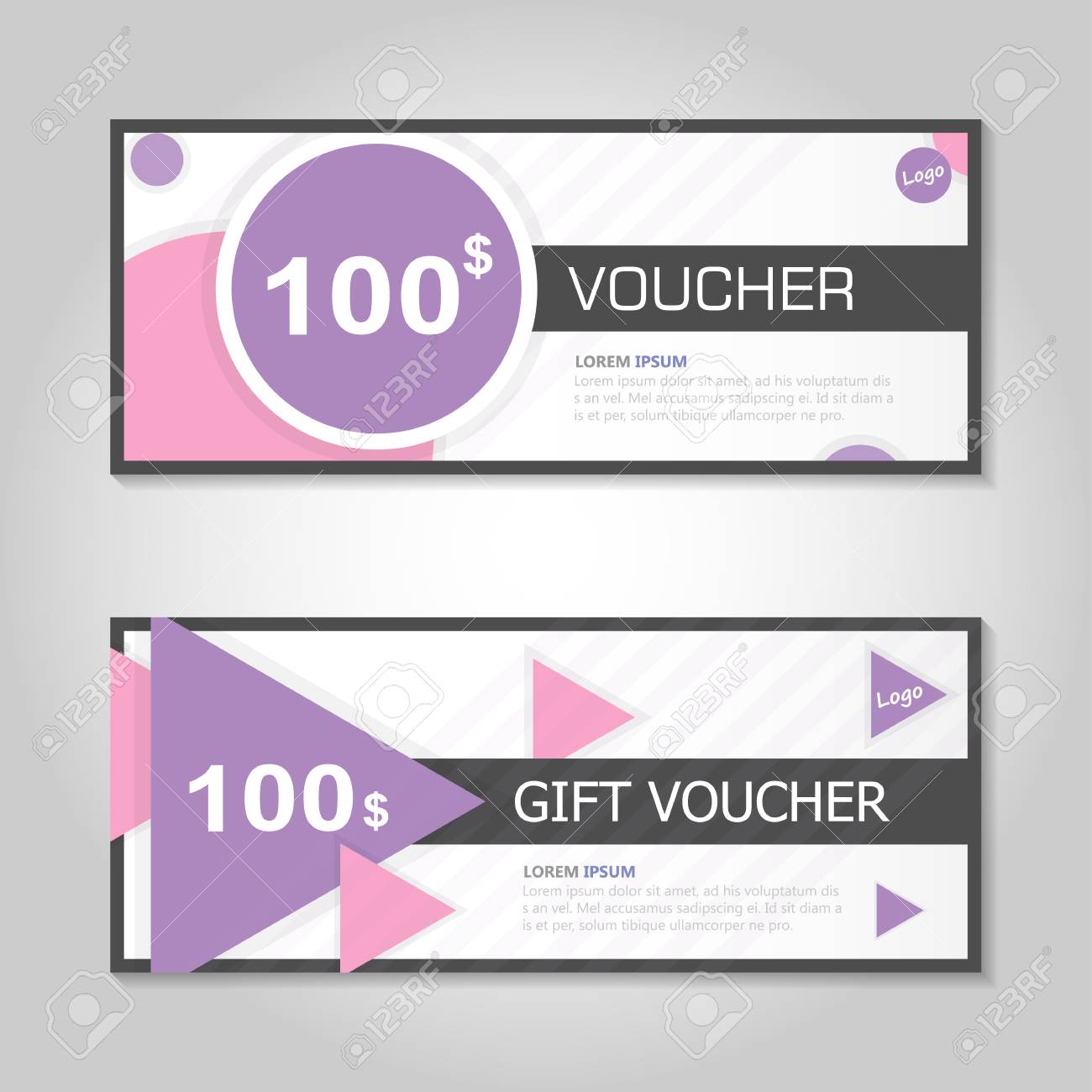 pink purple gift voucher template layout design set certificate
