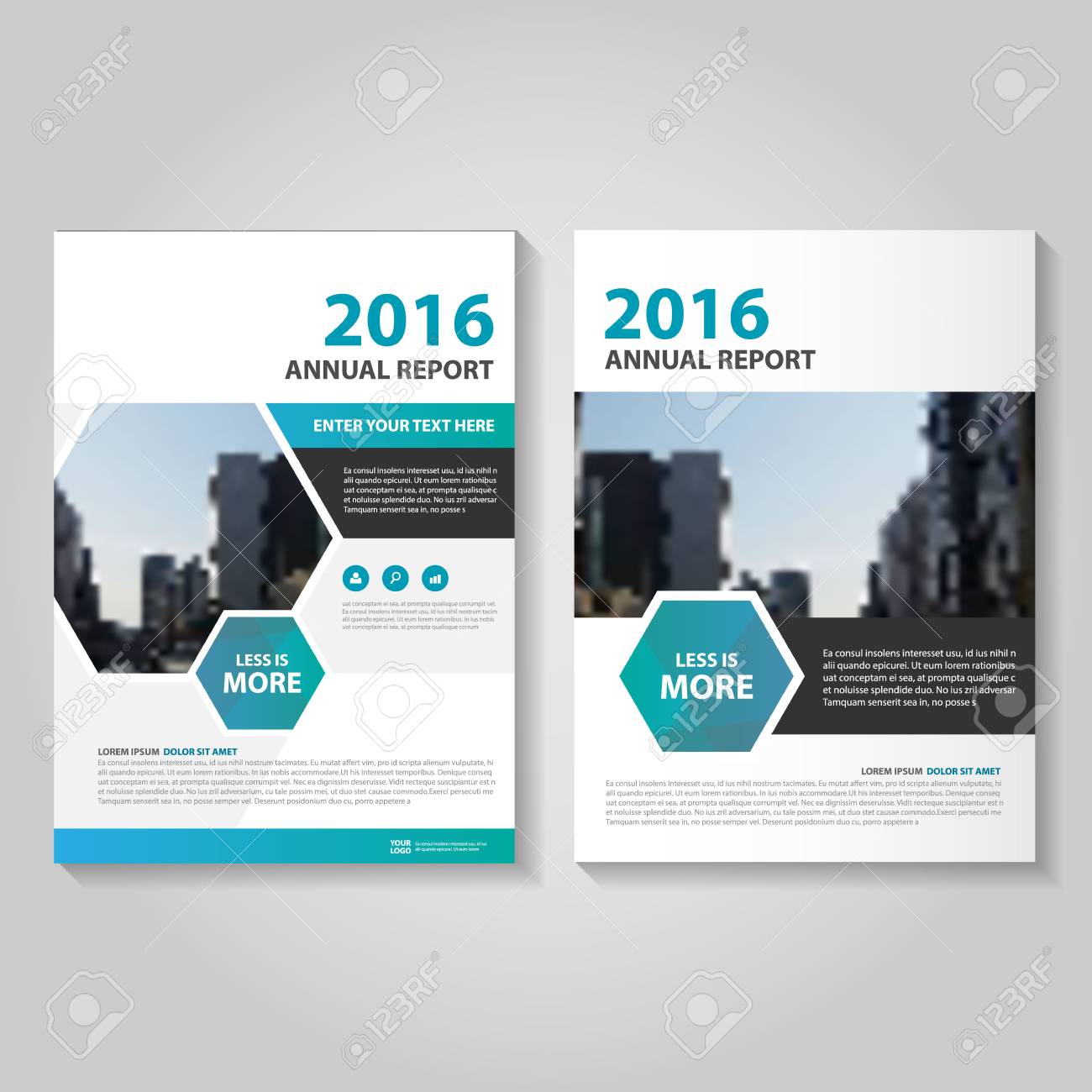 hexagon blue annual report leaflet brochure template design