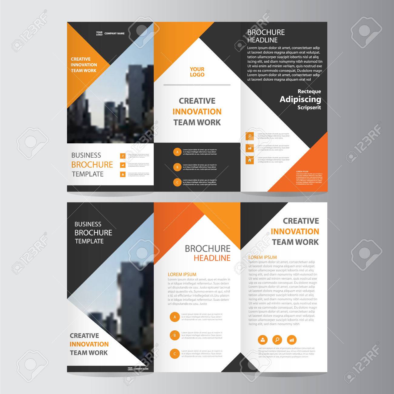 orange black triangle elegance business trifold business leaflet mini flyer template