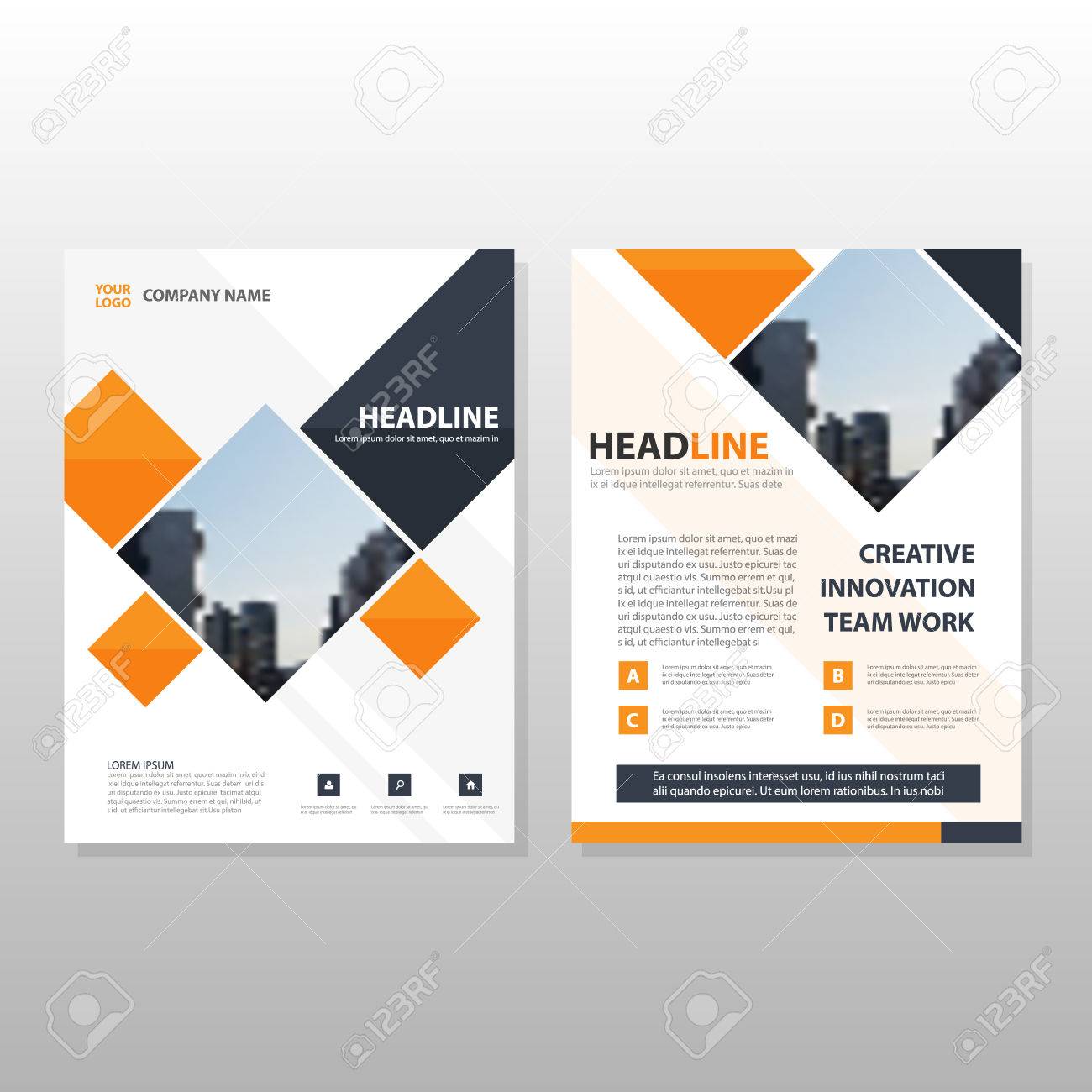 orange black square annual report leaflet brochure flyer template