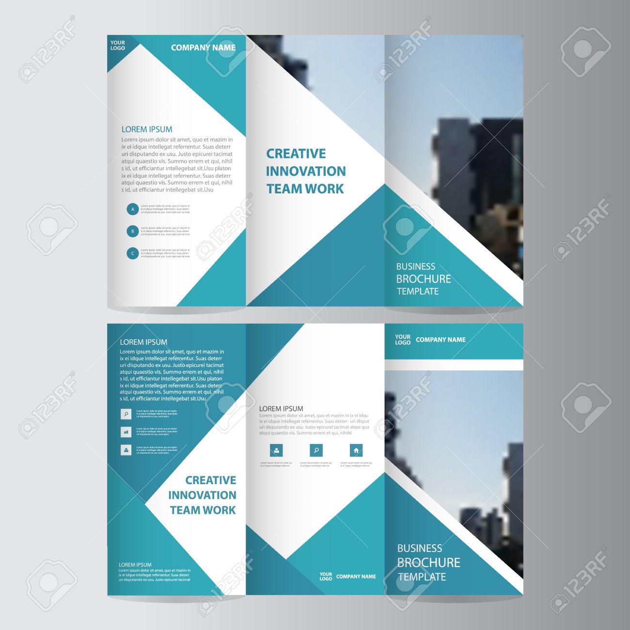 blue triangle business trifold leaflet brochure flyer report
