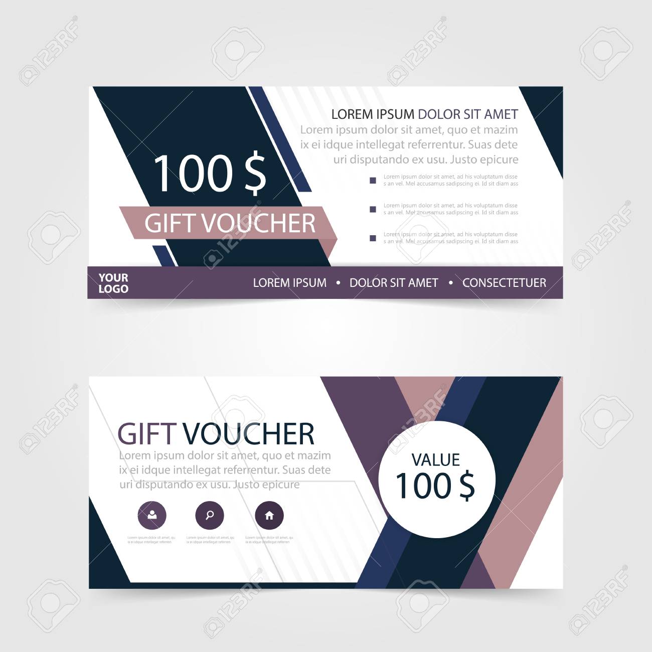 purple gift voucher template with colorful pattern cute gift gift certificate for business