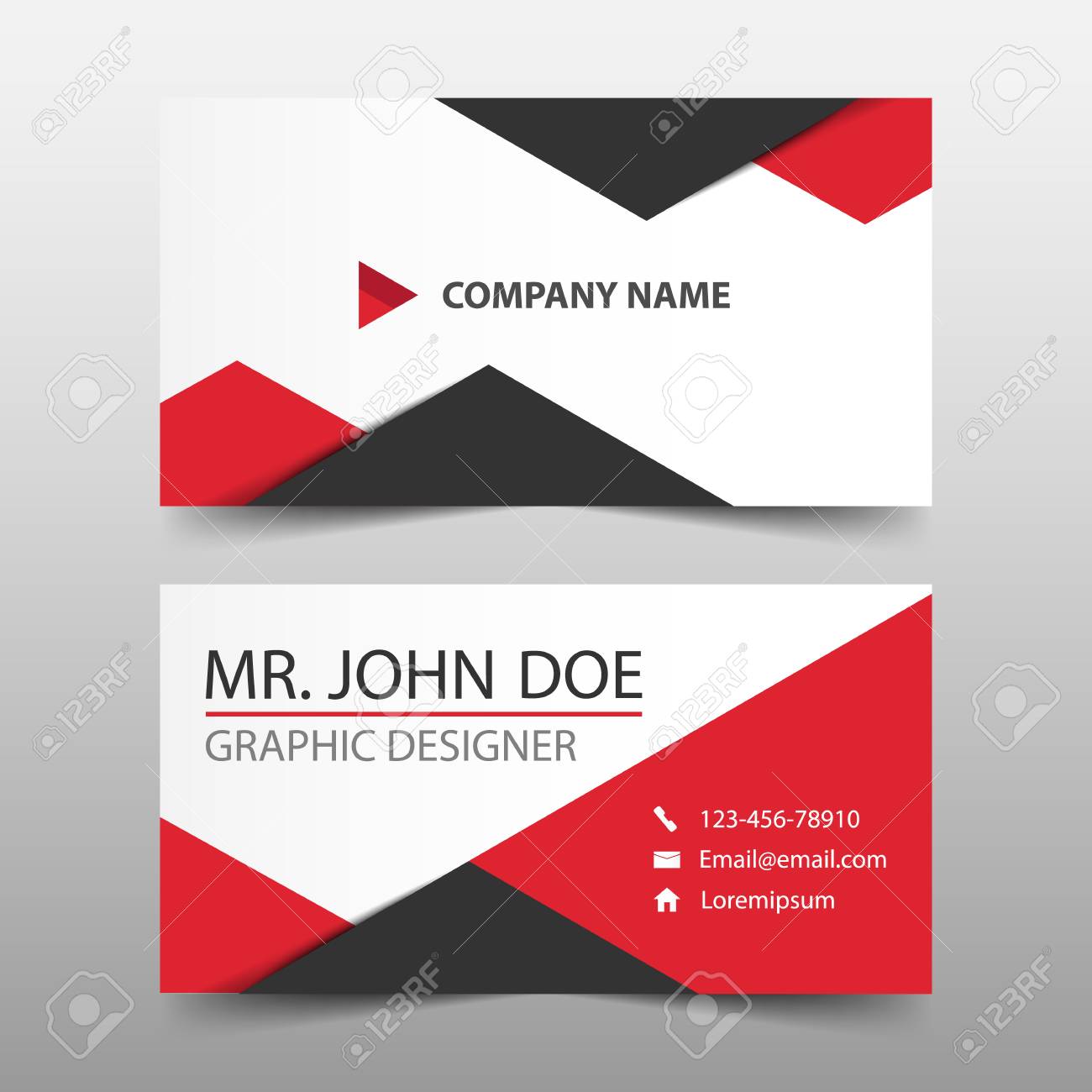 red triangle corporate business card name card template horizontal simple clean layout design template