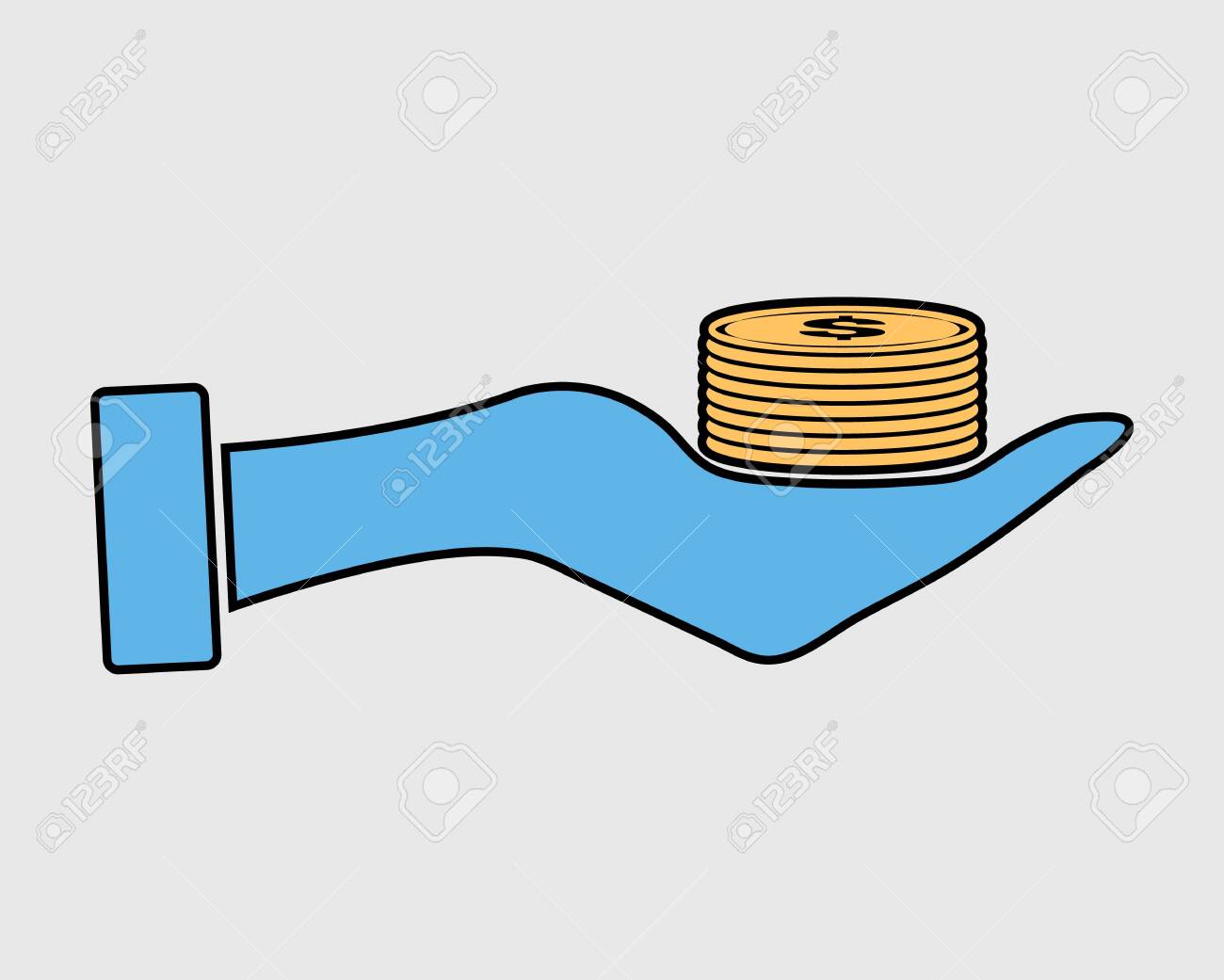 손 기호에 다채로운 저장 돈 아이콘 동전 기호 로열티 무료 사진, 그림, 이미지 그리고 스톡포토그래피. Image 122502600