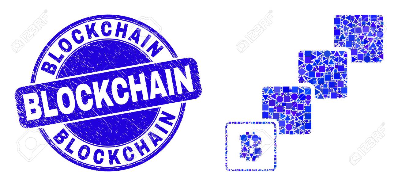 기하학적 비트코인 블록체인 모자이크 아이콘과 블록체인 스탬프. 블록체인 문구가 있는 파란색 벡터 라운드 질감된 도장 스탬프입니다.  원형, 삼각형, 로열티 무료 사진, 그림, 이미지 그리고 스톡포토그래피. Image 147828790