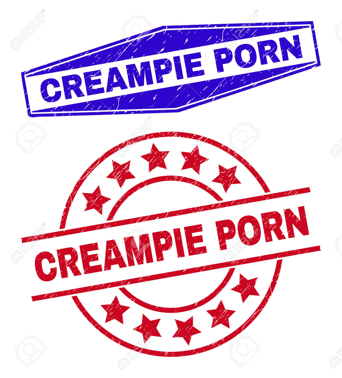 CREAMPIE PORN Badges Red Circle And Blue Compressed Hexagon  