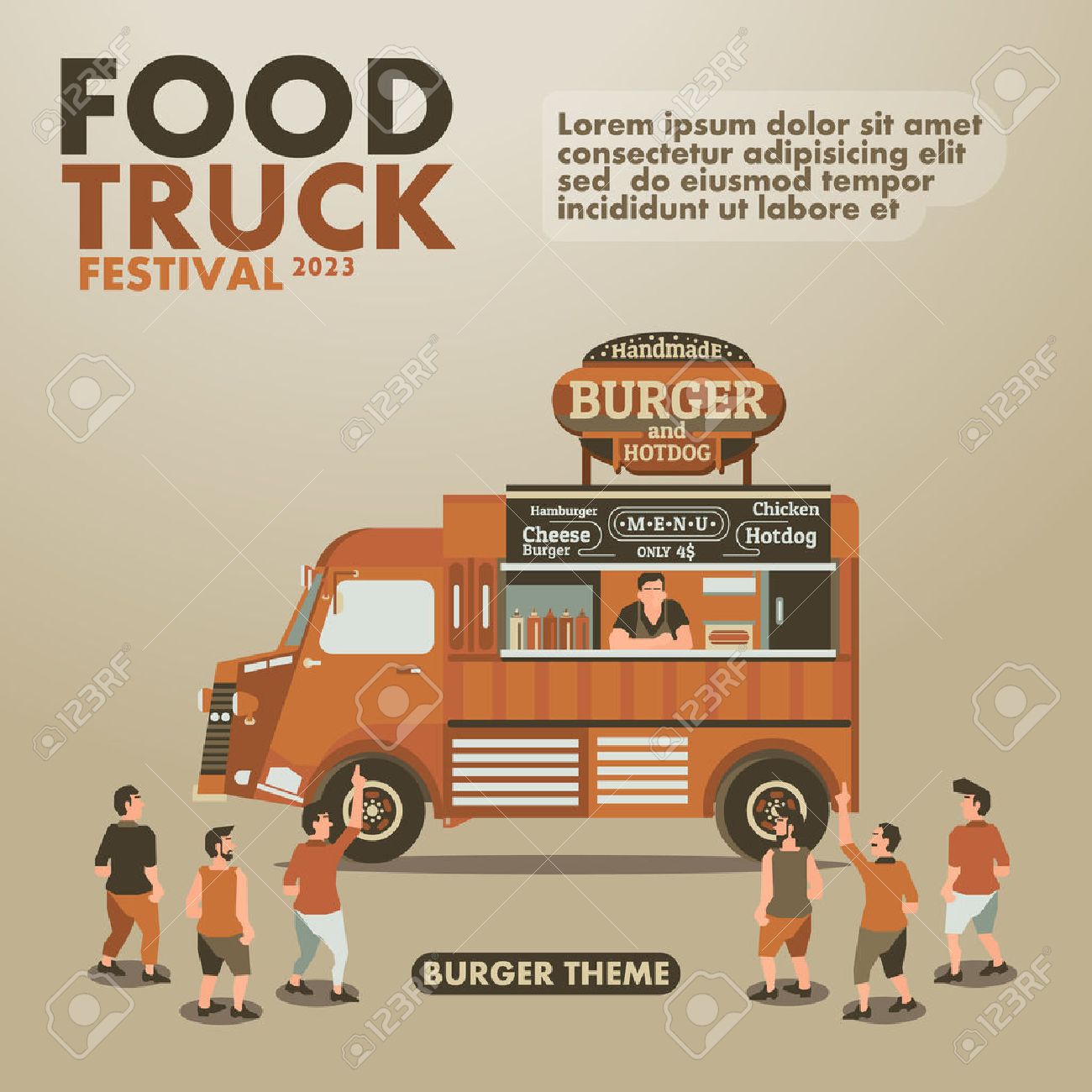Food Truck Festival Poster With Gourmetburger Theme Design