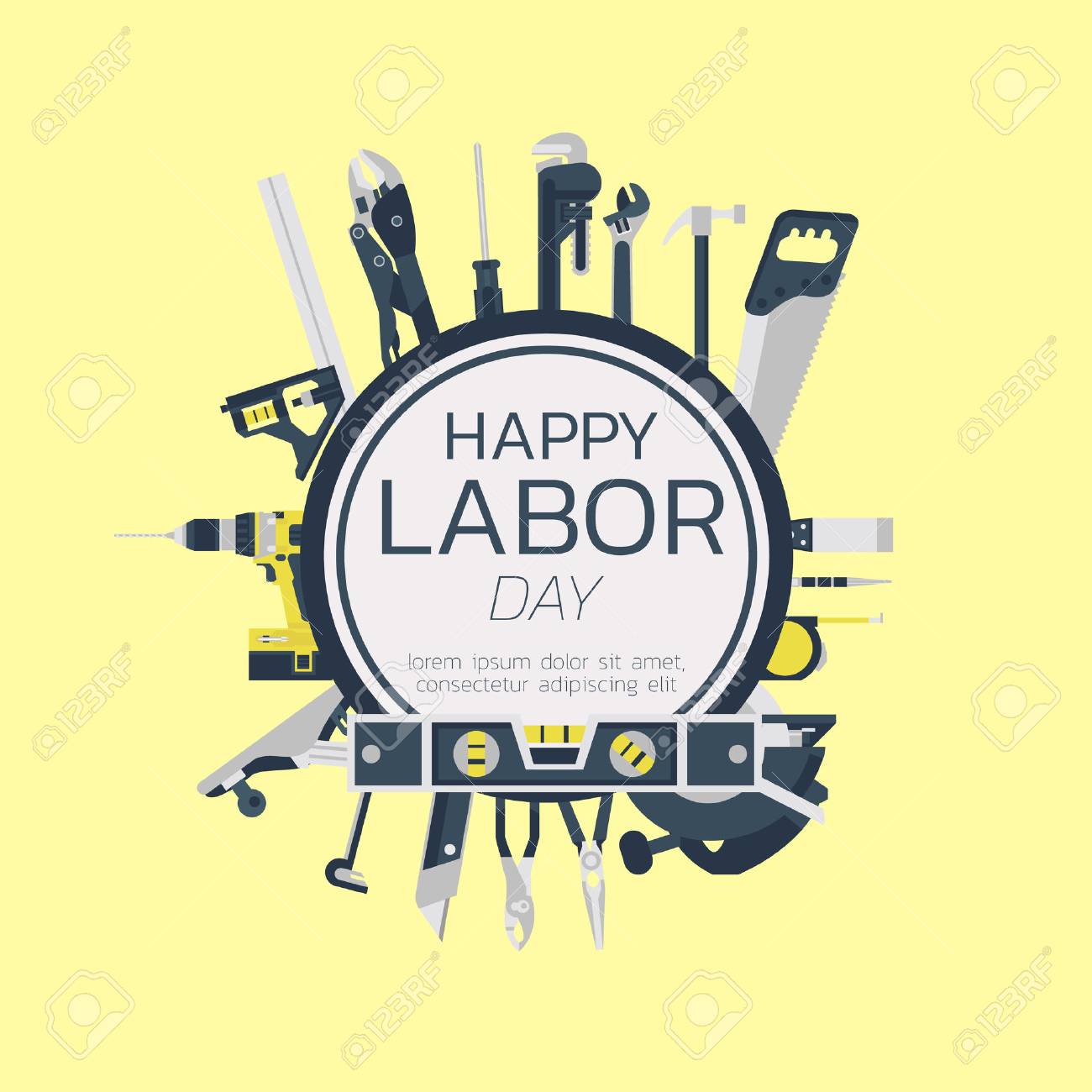 happy labor day greeting card concept illustration on yellow