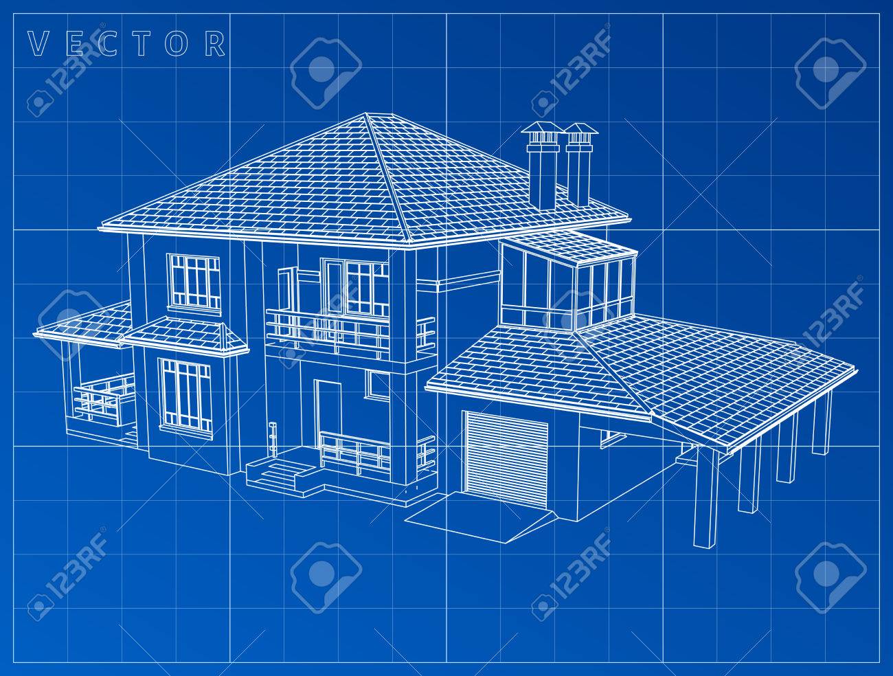 wireframe blueprint drawing of