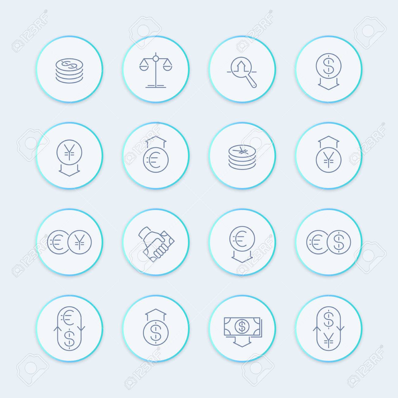 Currency Line Icons Forex Trading Money Investment Round Stylish - 