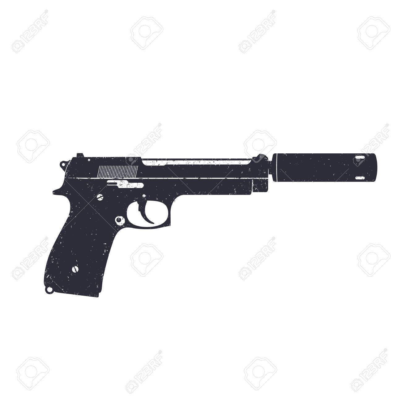 白 イラストで隔離拳銃消音器付け現代ピストル のイラスト素材 ベクタ Image 白 イラストで隔離拳銃消音器付け現代ピストル のイラスト素材 ベクタ Image