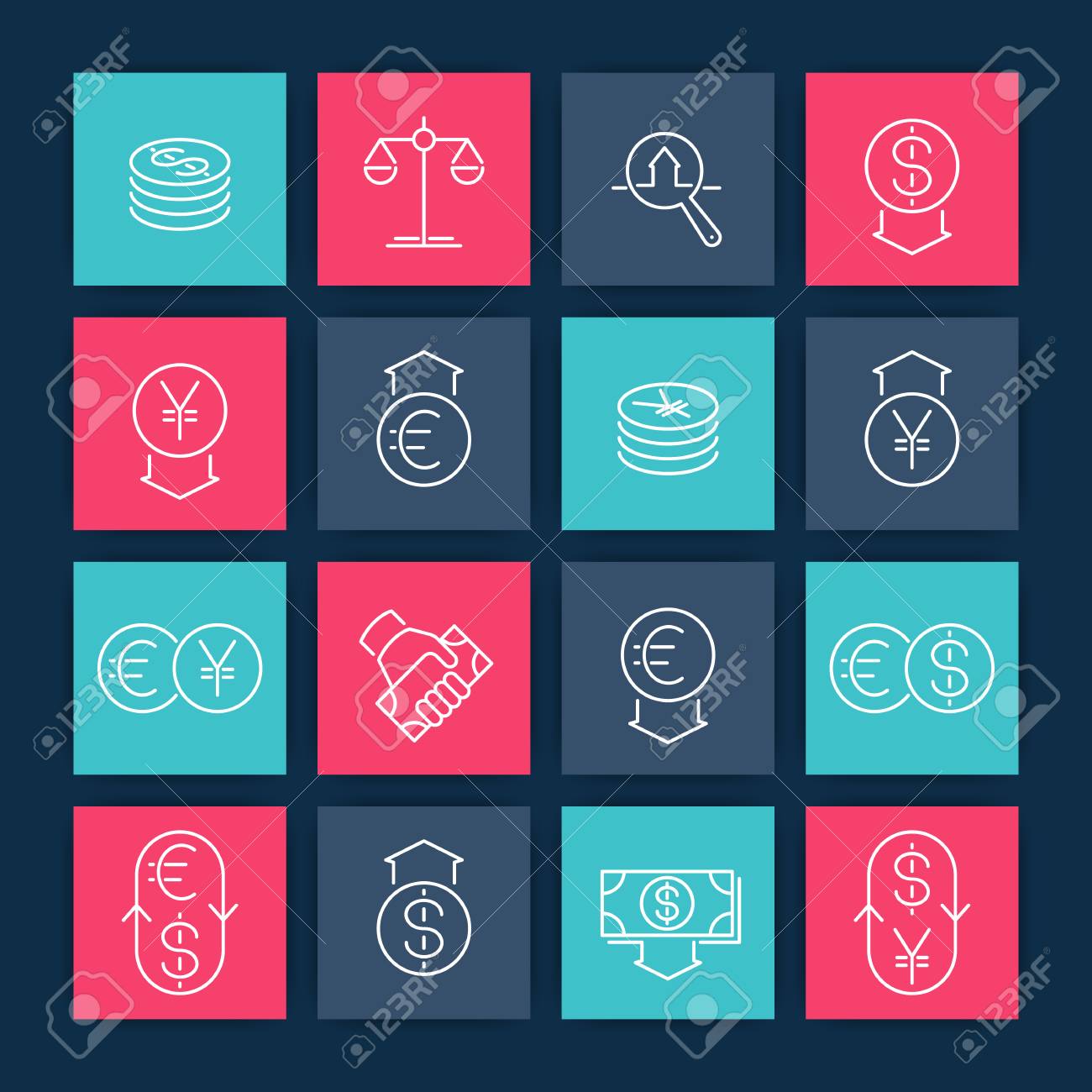 Currency Line Icons Forex Trading Exchange Money Investment - 