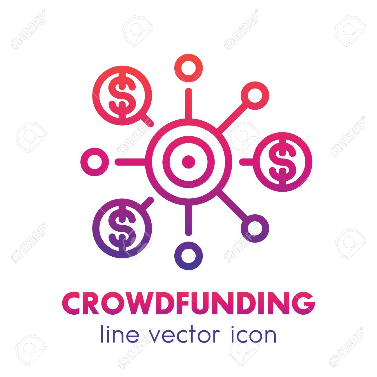 crowdfunding line icon over