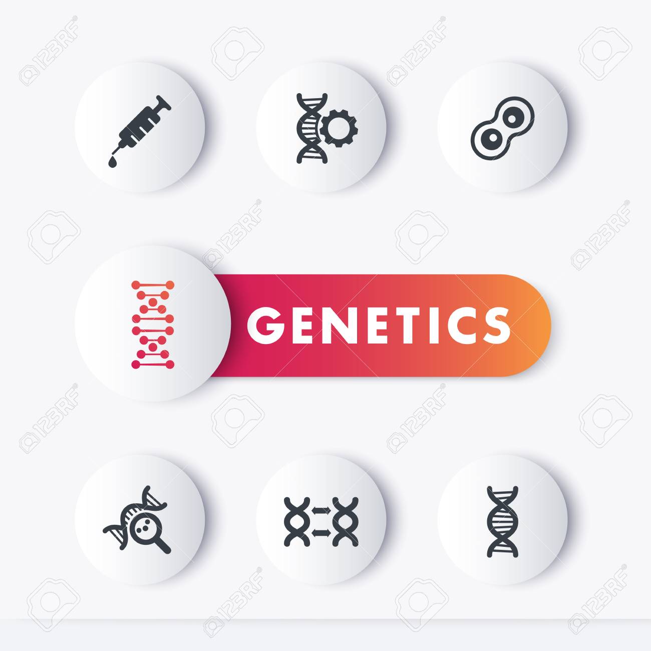 genetics icons set genetic modification research dna chains