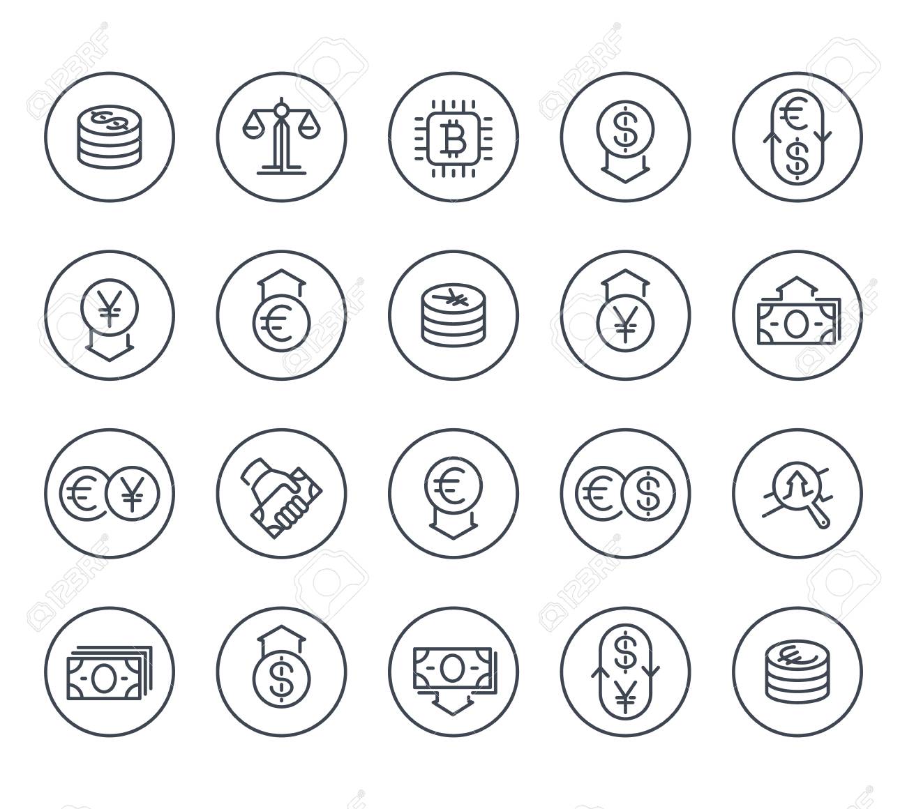 Currency Finance Forex Trading Line Icons On White - 