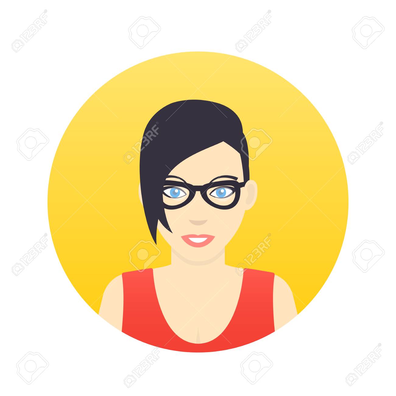 Avatar Icon Girl In Glasses With Short Haircut In Flat Style