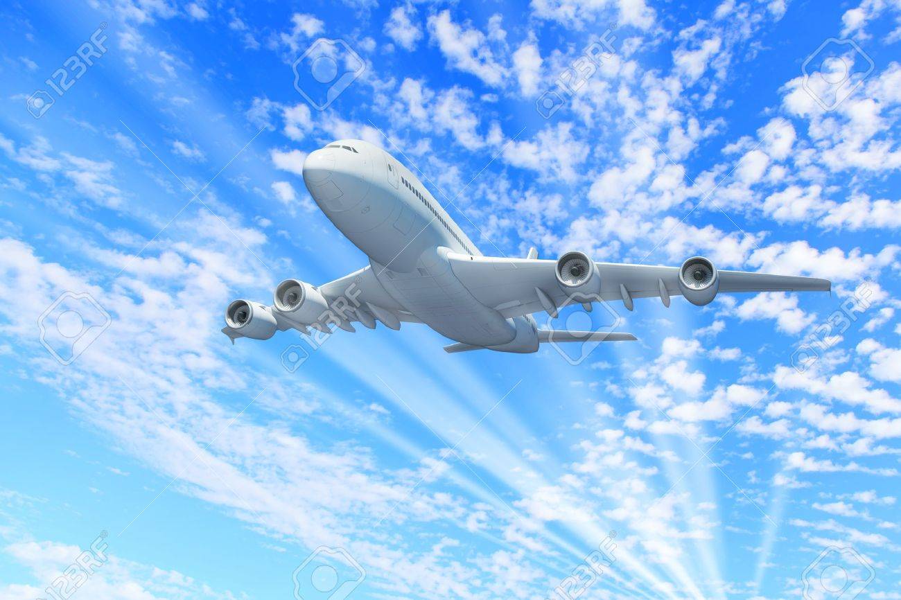 大きい乗客の飛行機が空を飛んでいます。の写真素材・画像素材 大きい乗客の飛行機が空を飛んでいます。の写真素材・画像素材