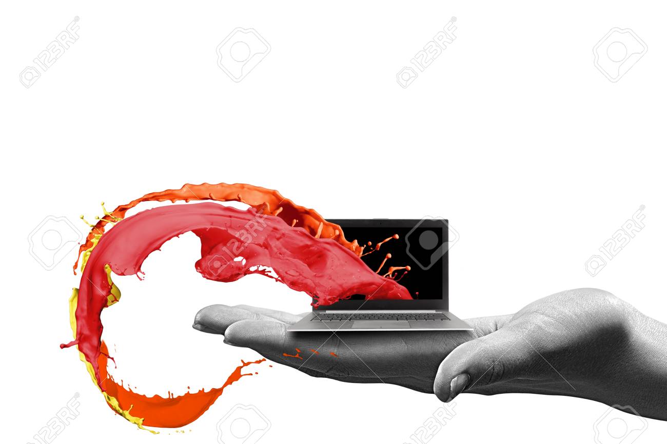 Close up of human hand holding laptop - 24983461 Close up of human hand holding laptop - 24983461