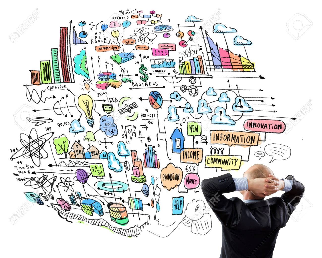 Vista Trasera Del Hombre De Negocios Mirando Pensativamente Boceto ...