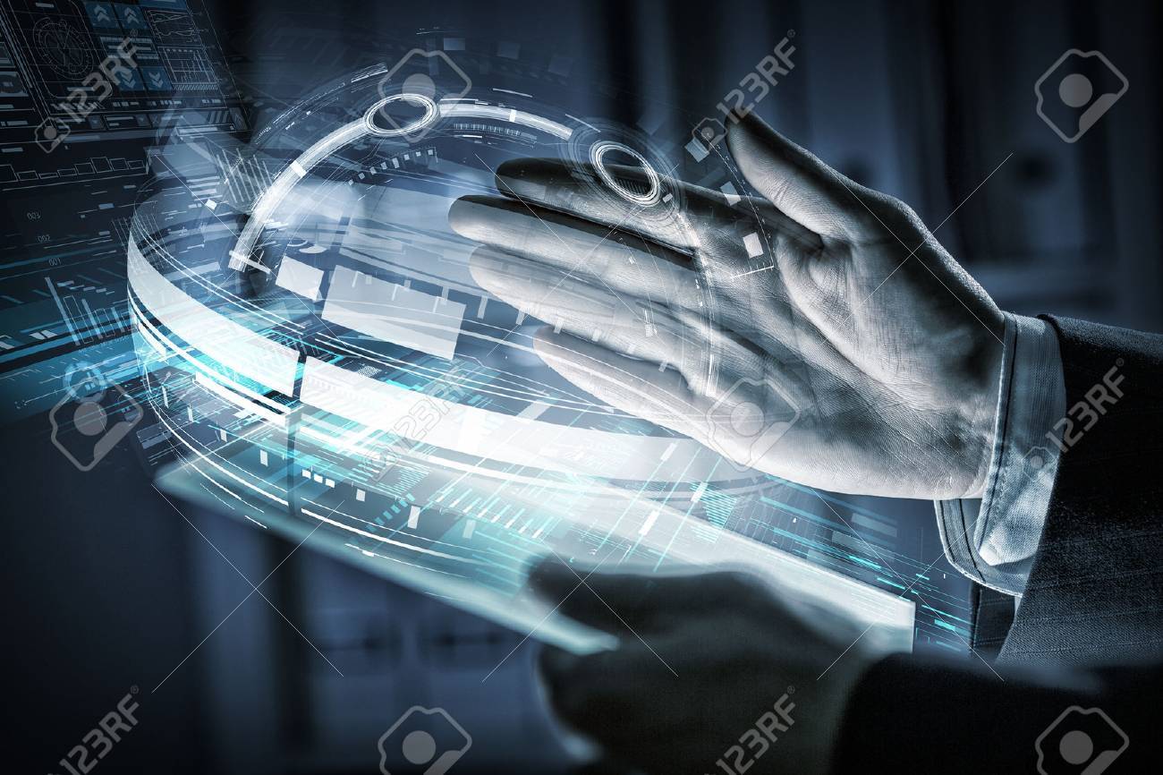 Close up of human hands using virtual panel - 54575516 Close up of human hands using virtual panel - 54575516