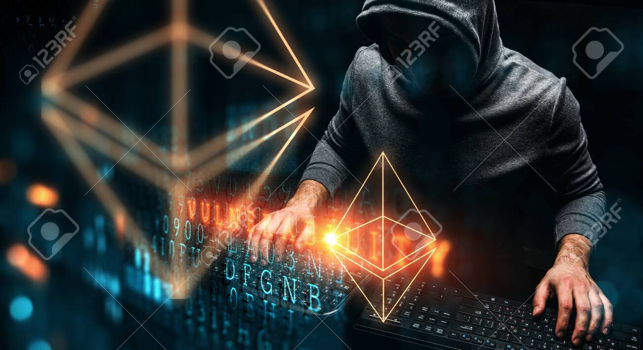 Haker Guy In Hoodie And Crypto Currency Concept On Dark Background. 3d  Rendering Stock Photo, Picture and Royalty Free Image. Image 135987093.