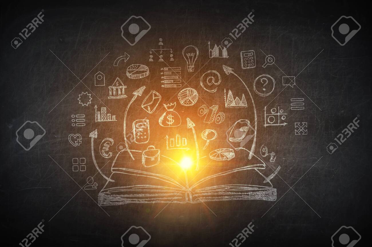 Concrete wall with strategy sketches for success achieving - 140607539 Concrete wall with strategy sketches for success achieving - 140607539