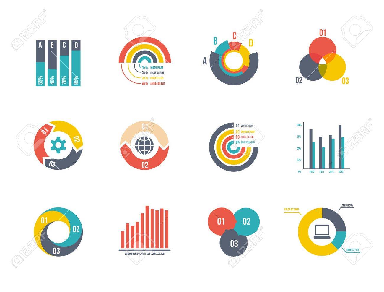 large set pie and bar charts vector templates for infographics charts vector