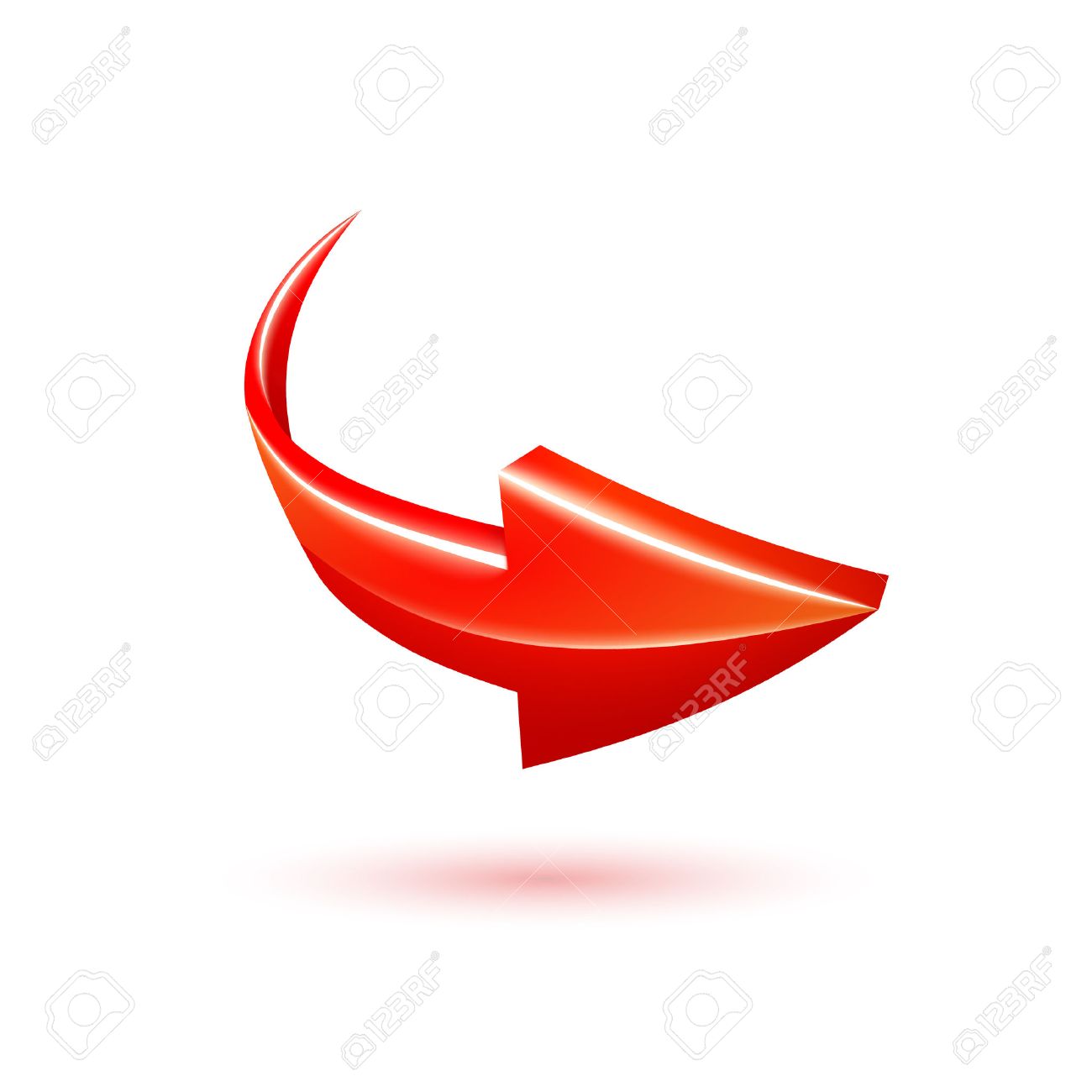 Curved Red 3d Vector Arrow With Increasing Perspective From Vanishing Point  Curving Round Towards And In Front Of The Viewer Pointing To The Right  Isolated On White Royalty Free SVG, Cliparts, Vectors,, image size:1300x1300