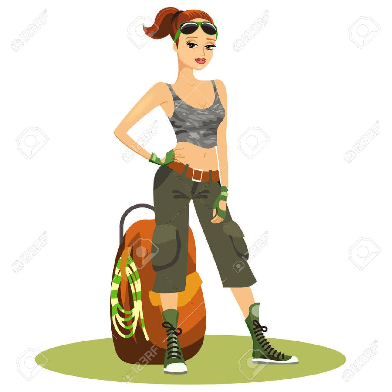 美しい若い女性バックパッカー のイラスト素材 ベクタ Image