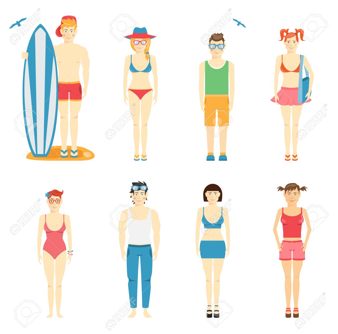 Icons Of Kids In Summer Clothing And Swimsuits Stock Vector Icons Of Kids In Summer Clothing And Swimsuits Stock Vector