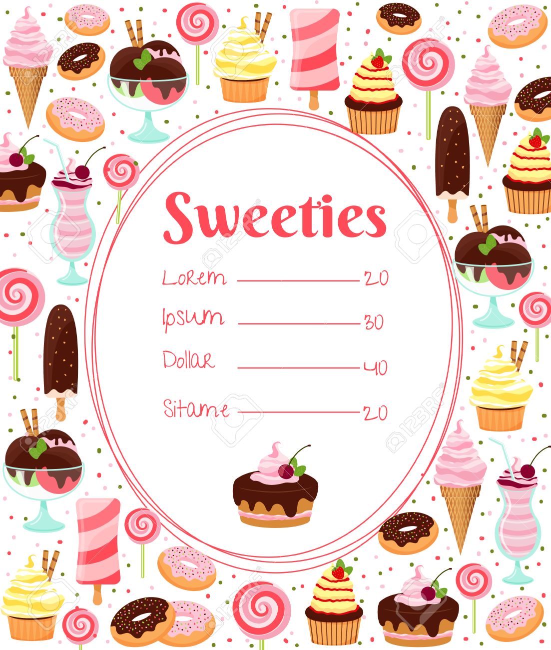 sweets menu or price list template cake price list template