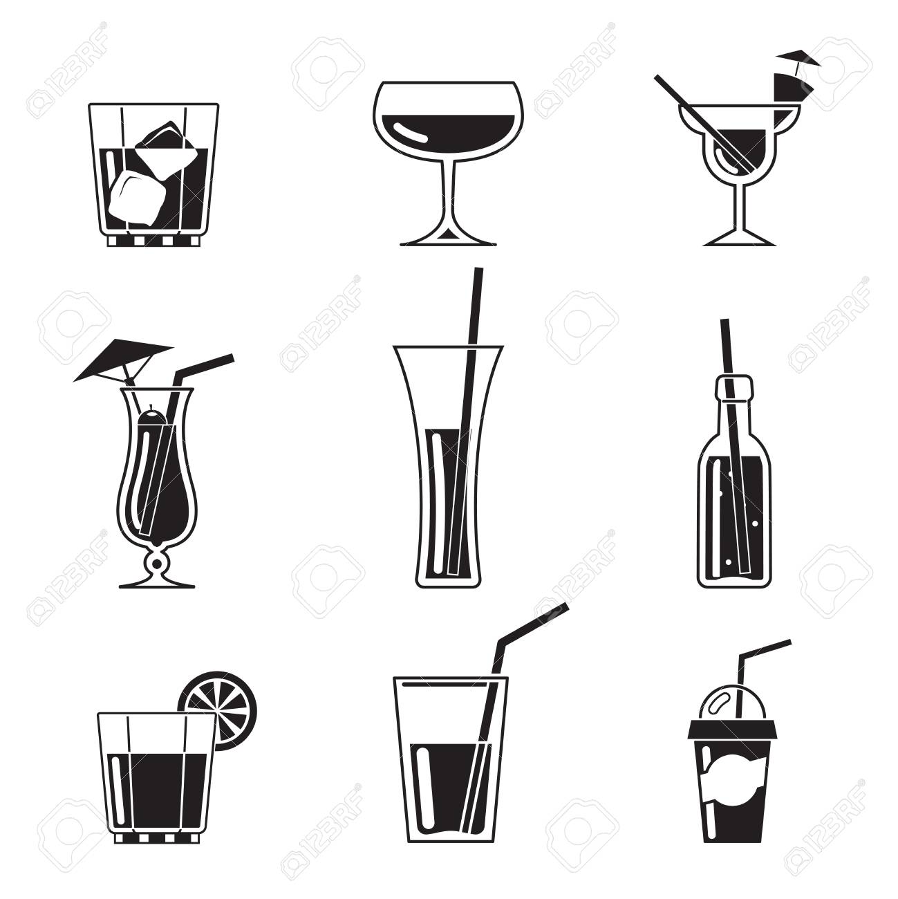 Assortment Of Black Cocktail Icons Royalty Free Cliparts Vectors And Stock Illustration Image
