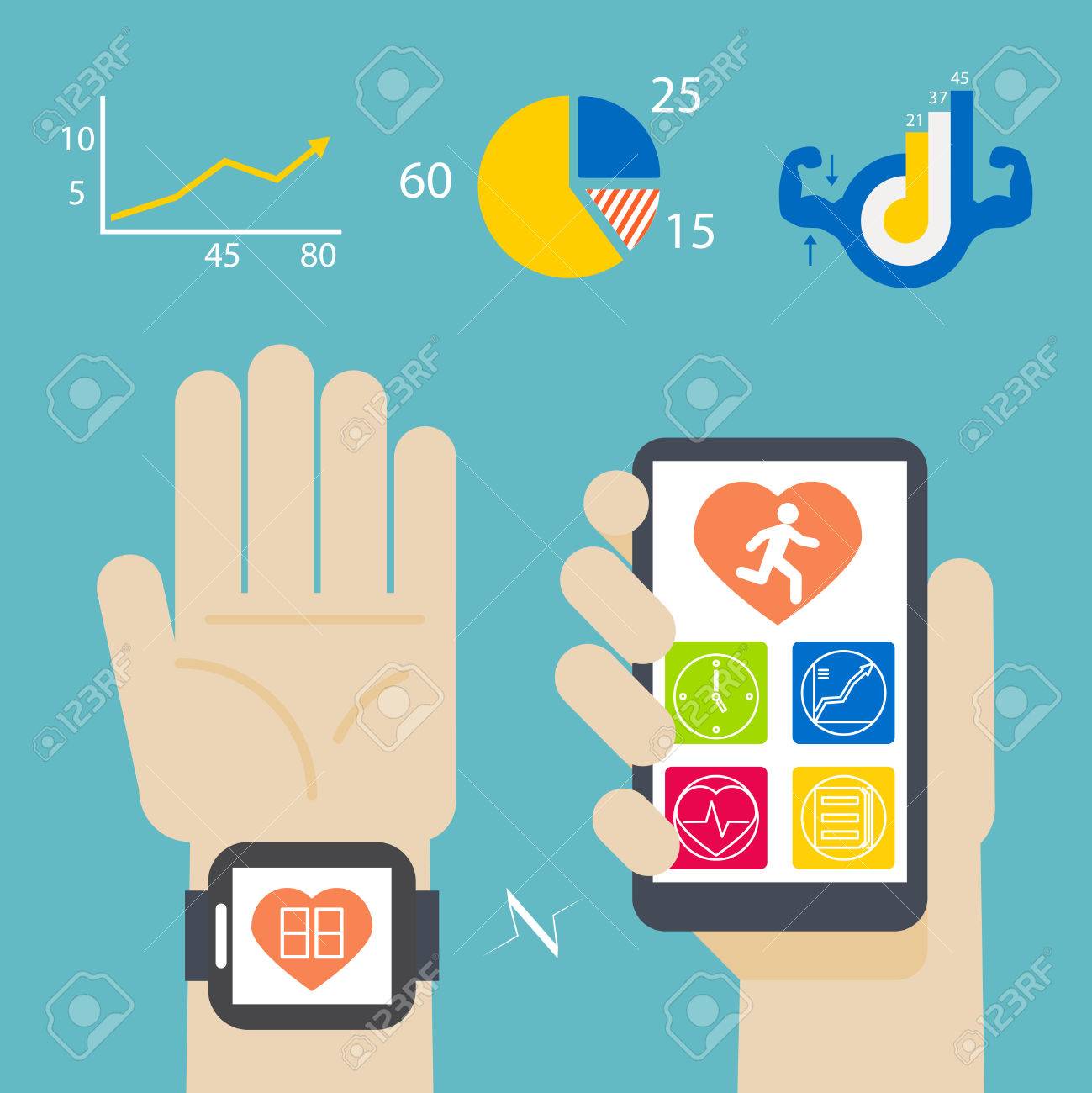 スマートウォッチのスマート フォンの健康の本 のイラスト素材 ベクタ Image