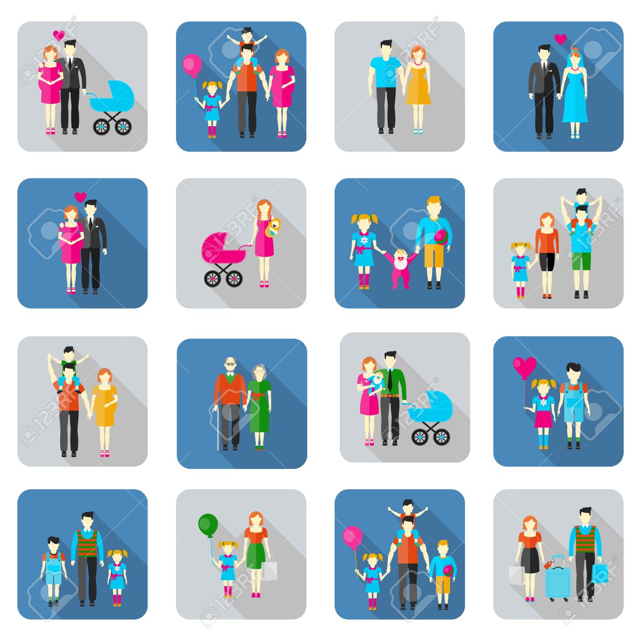 Family And People Flat Icons Set