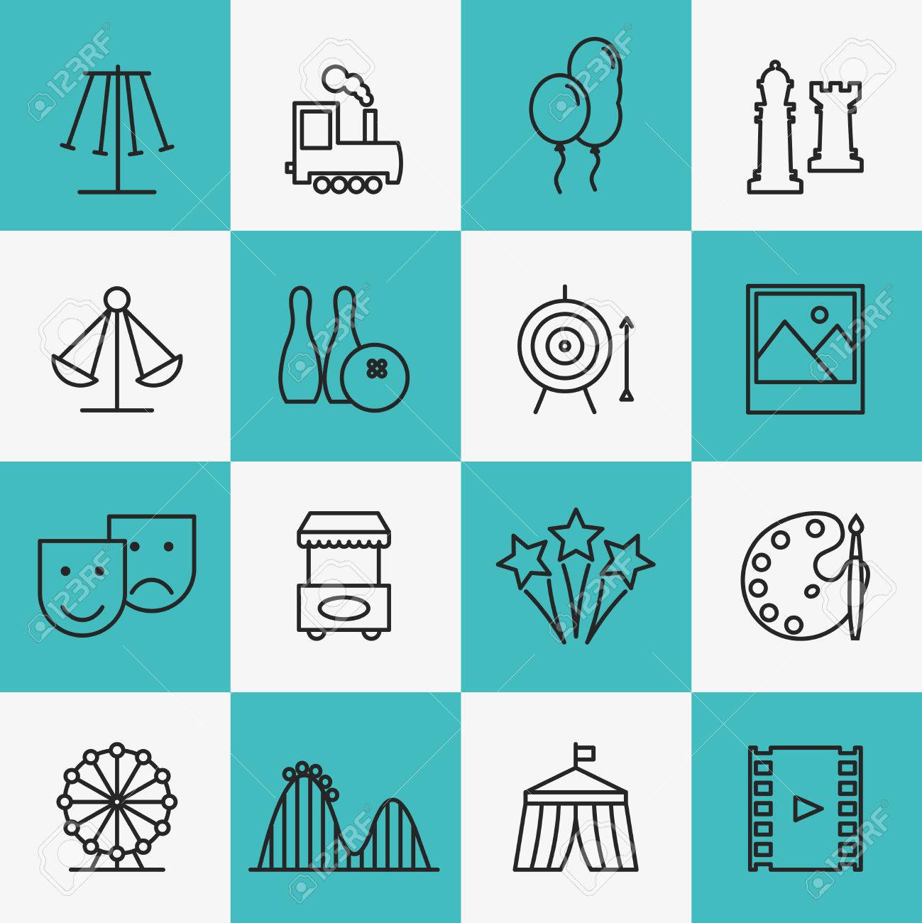Spaß Und Unterhaltung Icons. Film Und Kino, Spiel Und Freizeit Lizenzfrei  Nutzbare SVG, Vektorgrafiken, Clip Arts, Illustrationen. Image 43139898.