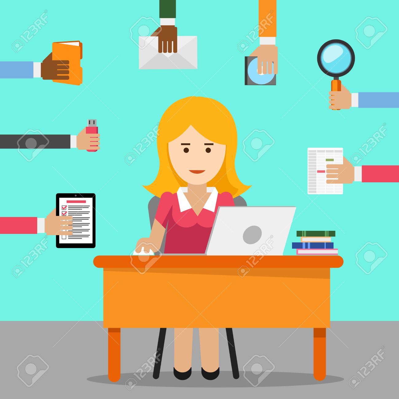 Secretary. Busy Woman For Office Work. Female Cartoon, Businesswoman And  Worker, Laptop And Occupation. Royalty Free SVG, Cliparts, Vectors, And  Stock Illustration. Image 43140945.